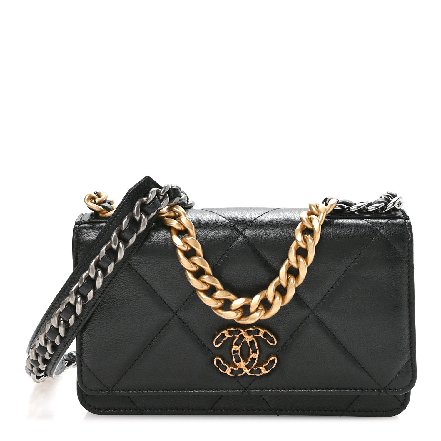 Chanel Lambskin Quilted Chanel 19 Wallet On Chain WOC Black 2 of 23