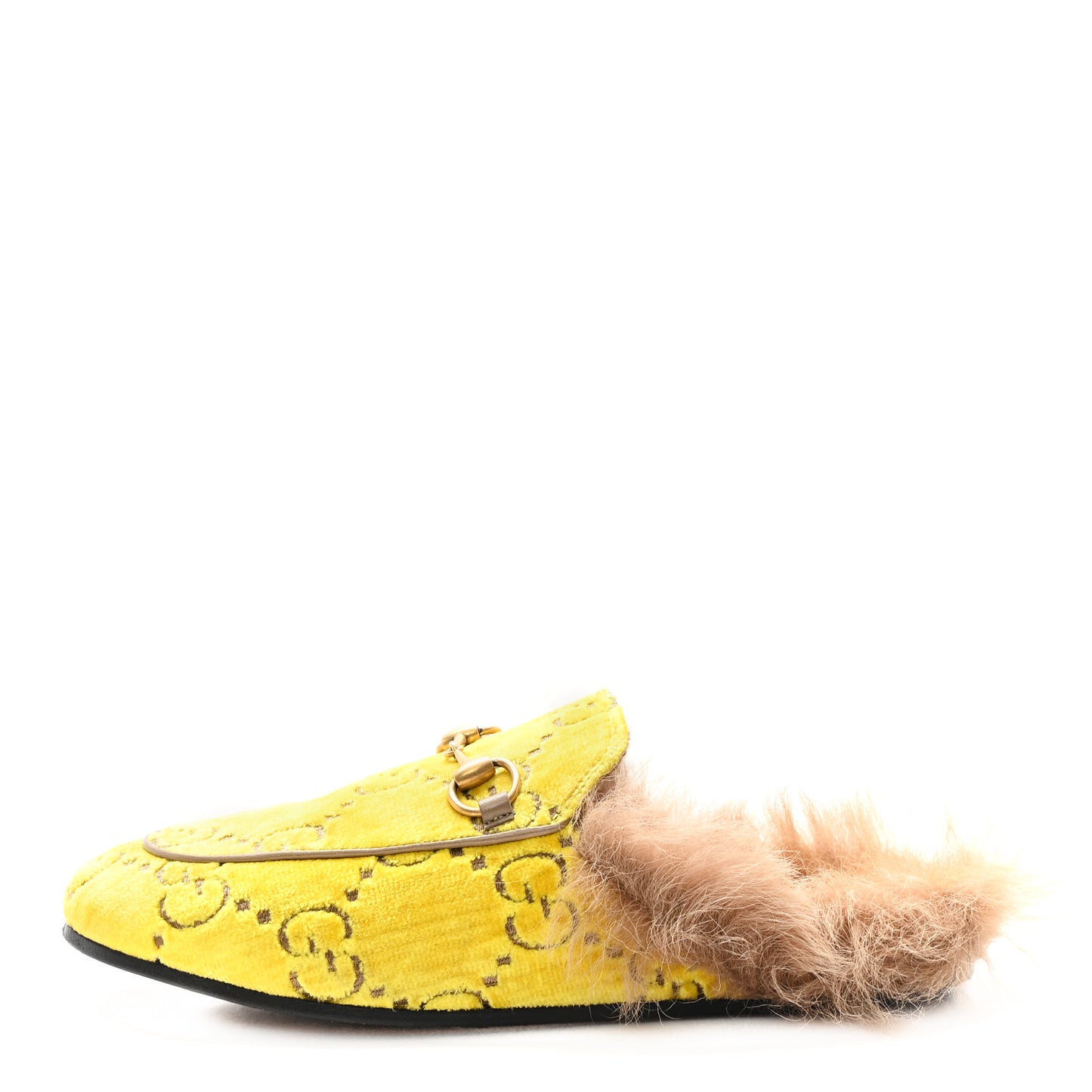 Velvet GG Monogram Fur Womens Princetown Slippers 35.5 Sunny Beige Mud Natural