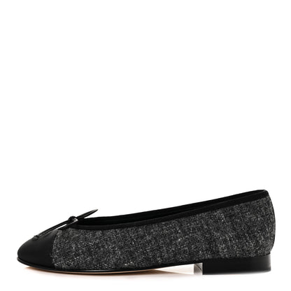 Chanel Tweed Grosgrain Cap Toe Ballerina Flats 35.5 Dark Grey Black 1 of 9