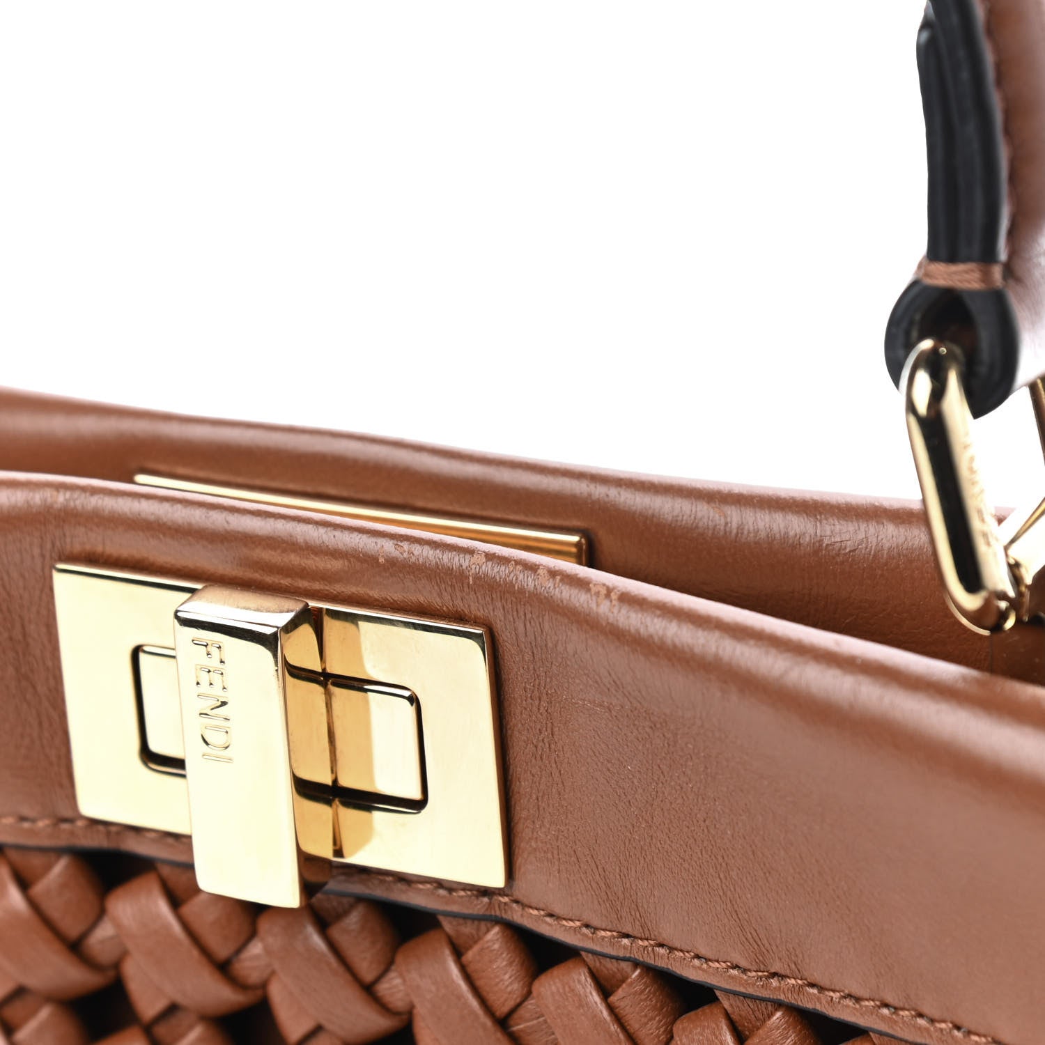 Fendi Nappa Woven Mini Peekaboo Iconic Satchel Orange 6 of 6