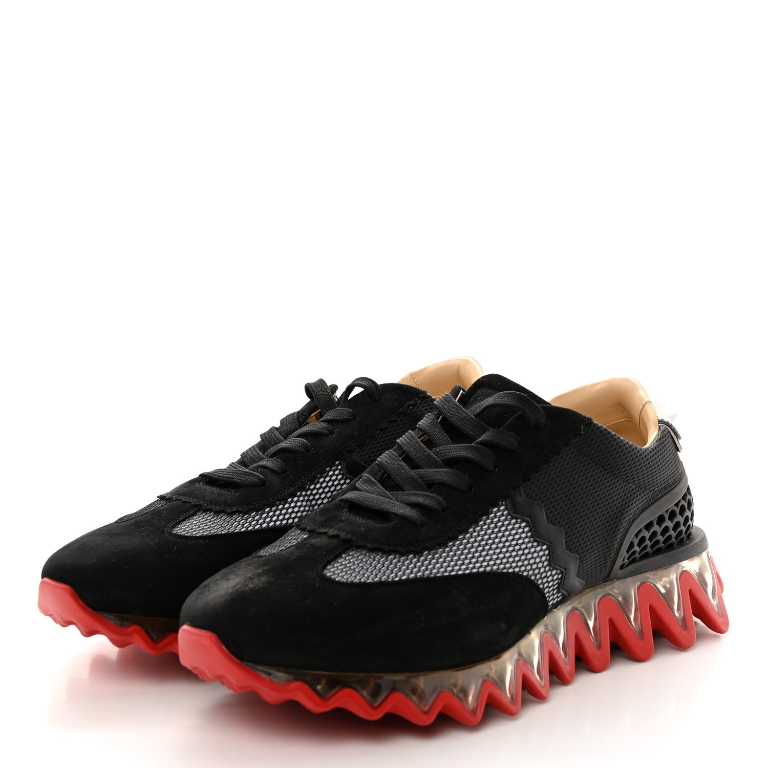 Christian Louboutin Suede Mesh Calfskin Mens Loubishark Sneakers 46 Black White Transparent 3 of 7
