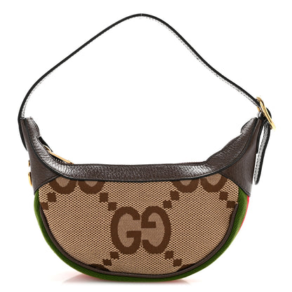 Gucci Monogram Jumbo GG Textured Dollar Calfskin Web Mini Ophidia Half Moon Hobo Camel Ebony New Acero 1 of 12