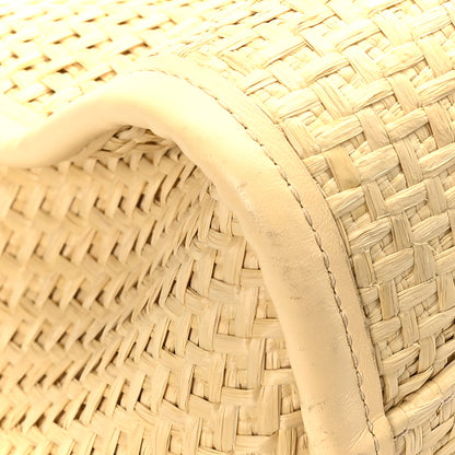 Chanel Straw Raffia Calfskin Chain Deauville Tote Beige Black 7 of 10