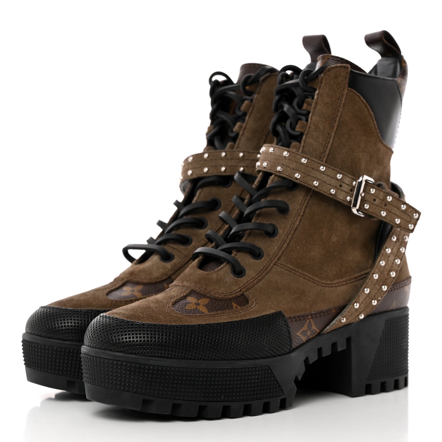 Louis Vuitton Suede Calfskin Monogram Laureate Platform Desert Boots 36.5 Kaki 3 of 12