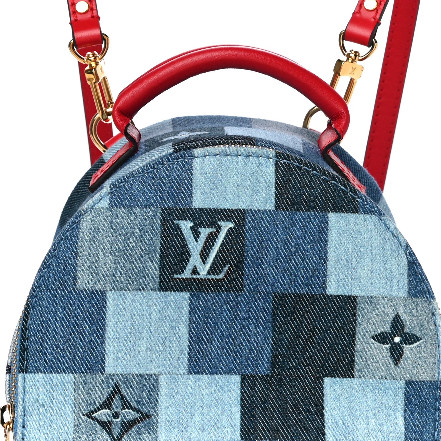 Louis Vuitton Denim Damier Monogram Patchwork Palm Springs Backpack Mini Blue Rouge 7 of 9