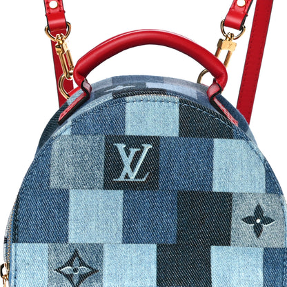 Louis Vuitton Denim Damier Monogram Patchwork Palm Springs Backpack Mini Blue Rouge 7 of 9