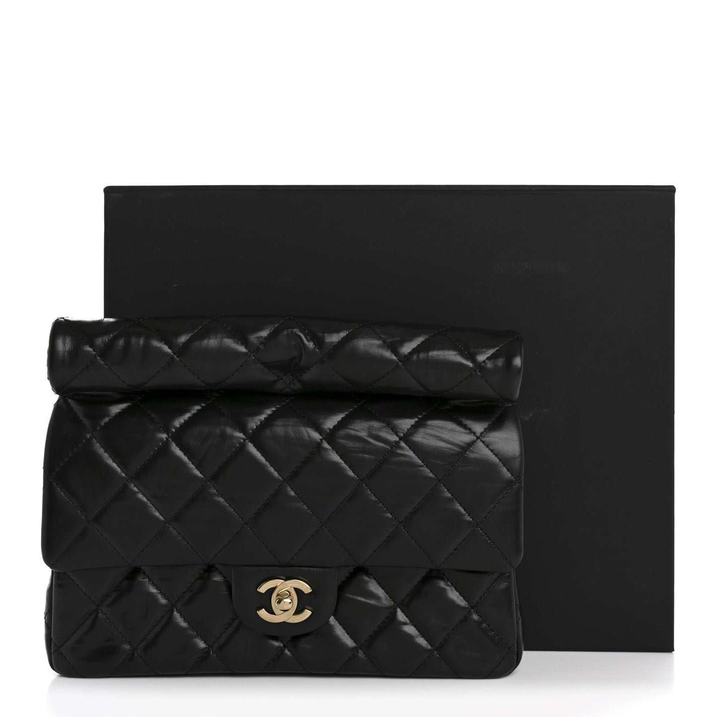 Crumpled Calfskin Quilted Clutch Black