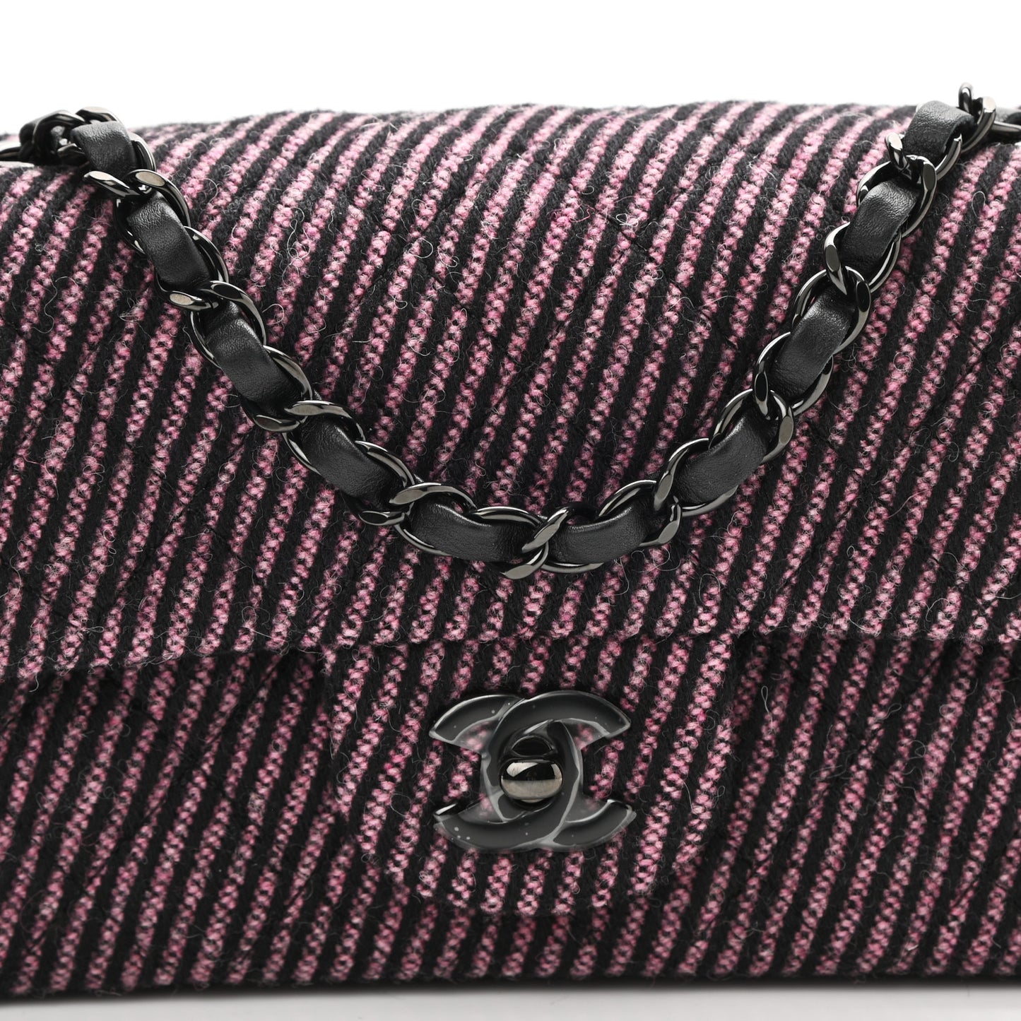 Wool Tweed Quilted Mini Rectangular Flap Pink Black