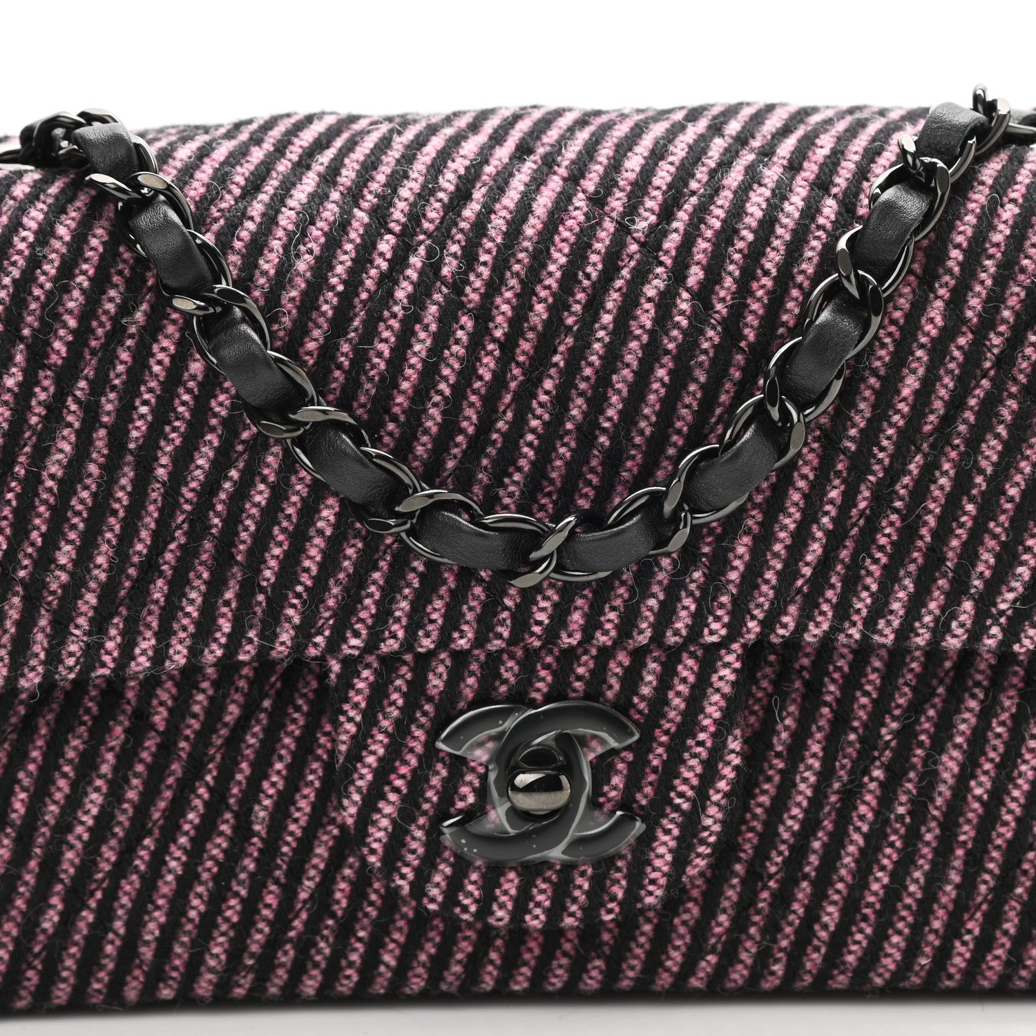 Chanel Wool Tweed Quilted Mini Rectangular Flap Pink Black 7 of 10