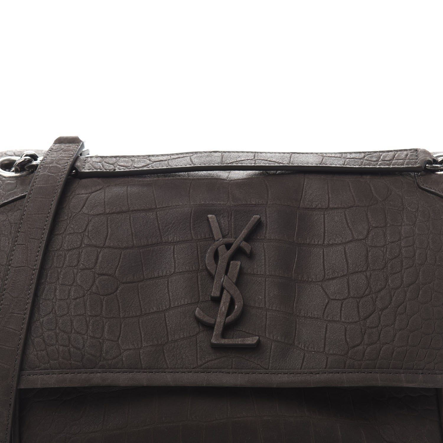 Saint Laurent Nubuck Crocodile Embossed Monogram Medium Niki Chain Satchel Wood 10 of 10