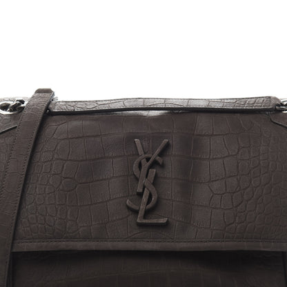 Saint Laurent Nubuck Crocodile Embossed Monogram Medium Niki Chain Satchel Wood 10 of 10