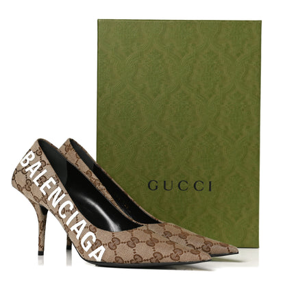 Balenciaga X GUCCI GG Monogram Square Knife 80mm Pumps 39.5 Beige Ebony 10 of 10