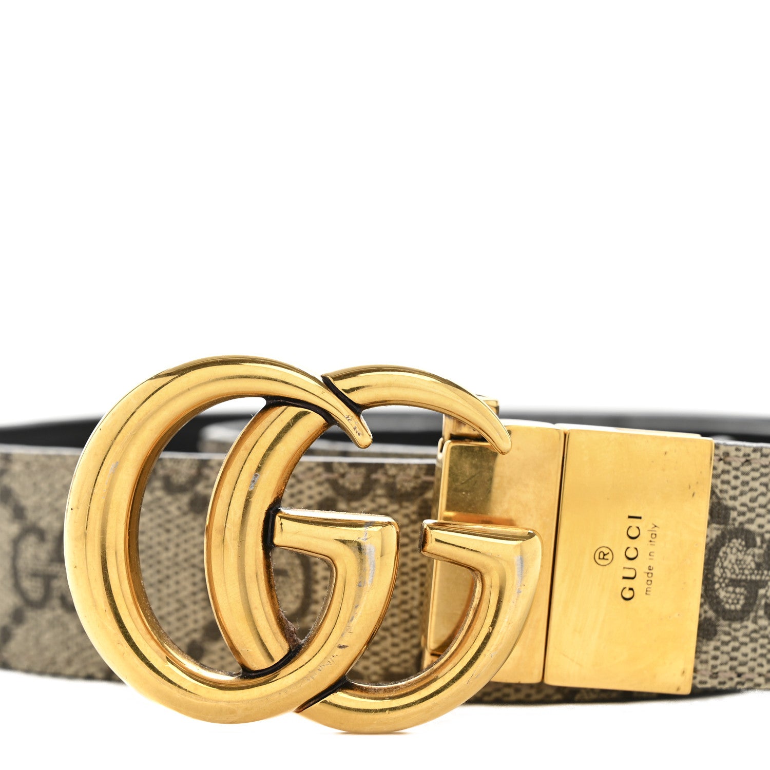 Gucci GG Supreme Monogram Plutone Calfskin Double G Reversible 75 30 Belt Beige Ebony New Acero 7 of 10