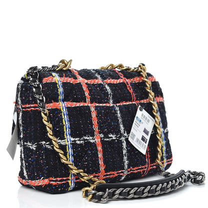 Chanel Tweed Quilted Large Chanel 19 Flap Black Orange Blue 3 of 12
