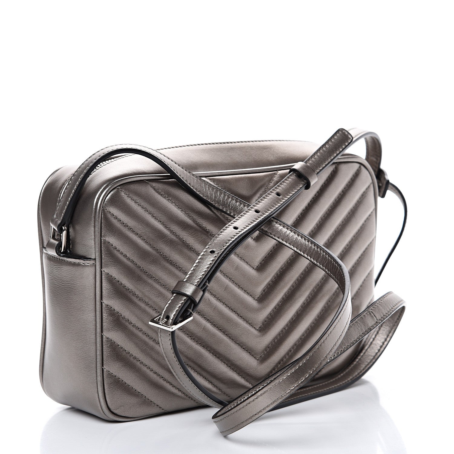 Saint Laurent Metallic Calfskin Matelasse Monogram Lou Camera Bag Silver 2 of 10