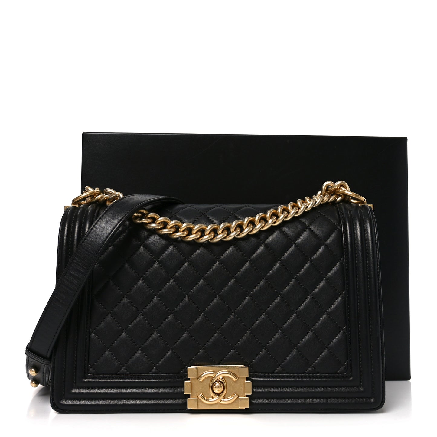 Lambskin Quilted New Medium Boy Flap Black
