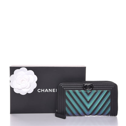 Chanel Calfskin Painted Chevron Embossed Small Boy Zip Wallet Black 9 of 9
