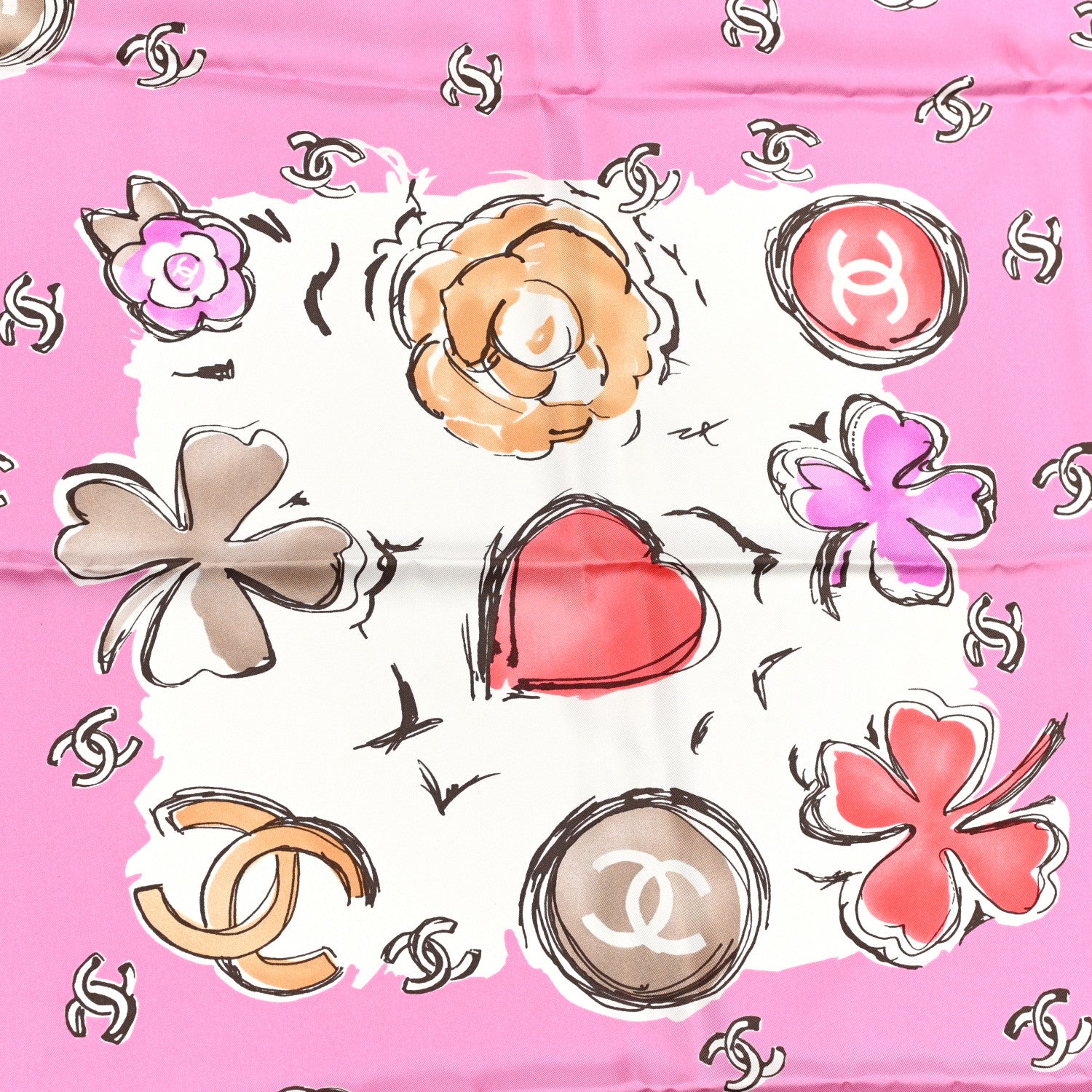 Chanel Silk CC Floral Square Scarf Pink Multicolor 3 of 4