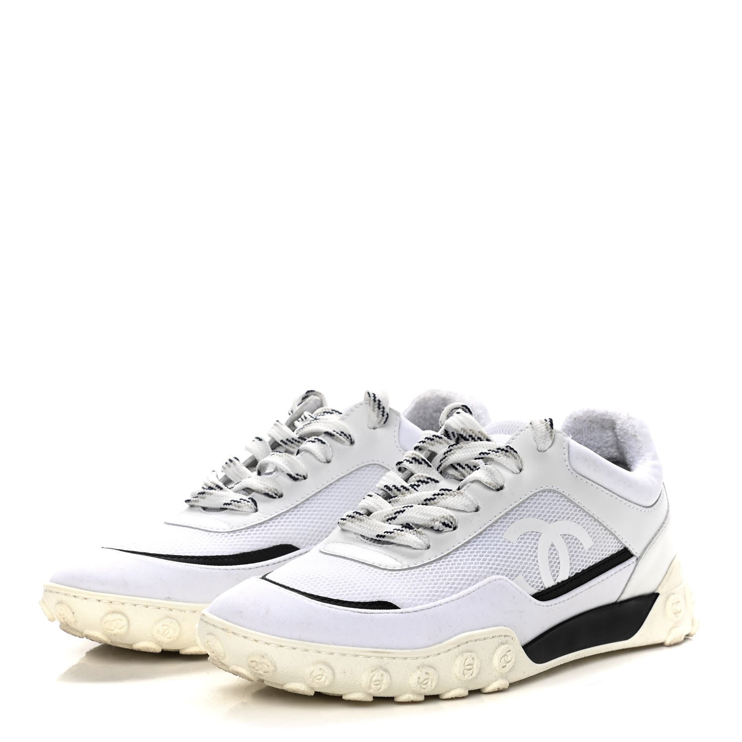 Chanel Calfskin Mesh Lycra Womens Logo Sneakers 39 White 3 of 16