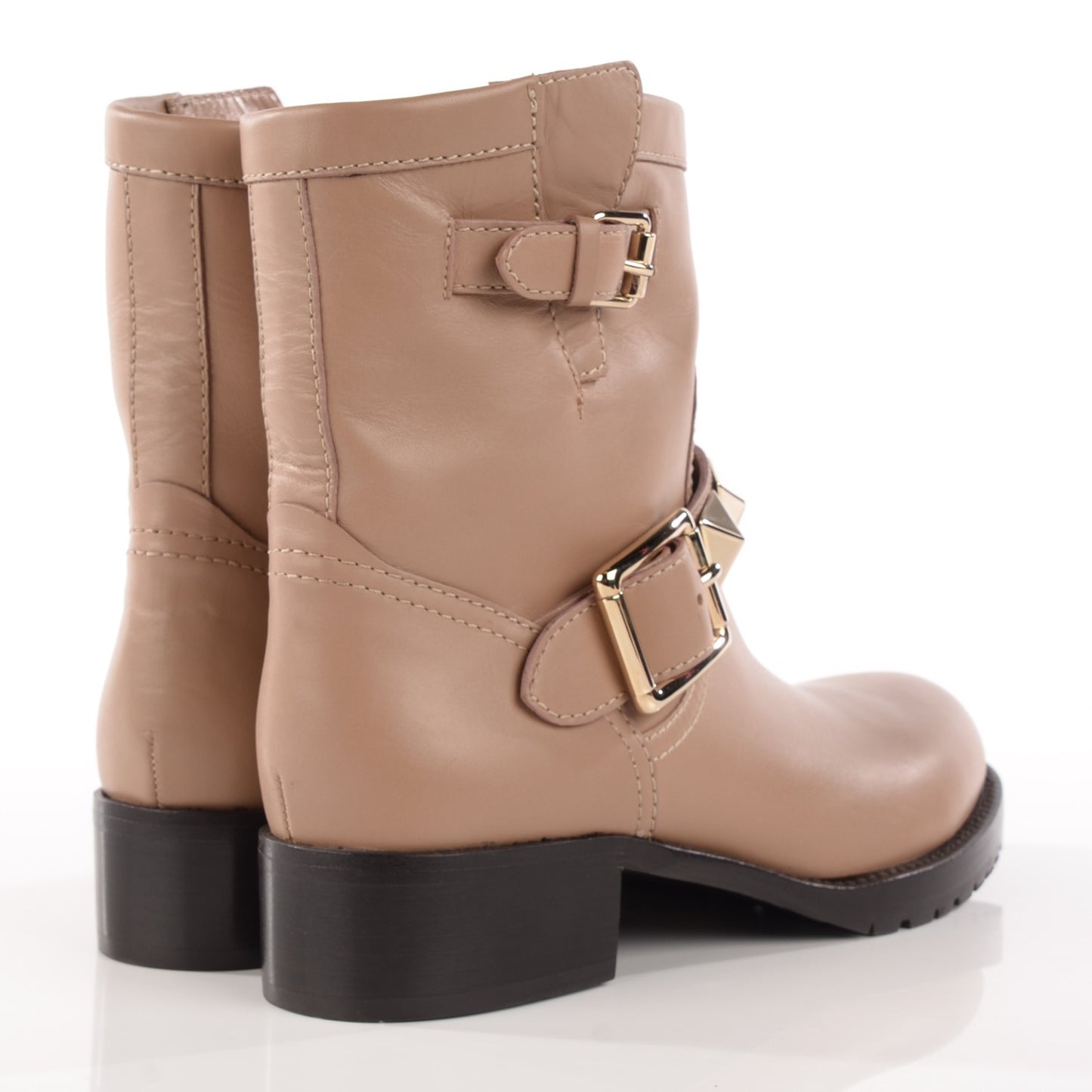 Calfskin Lock Studded 30mm Biker Boots 37.5 Alpaca