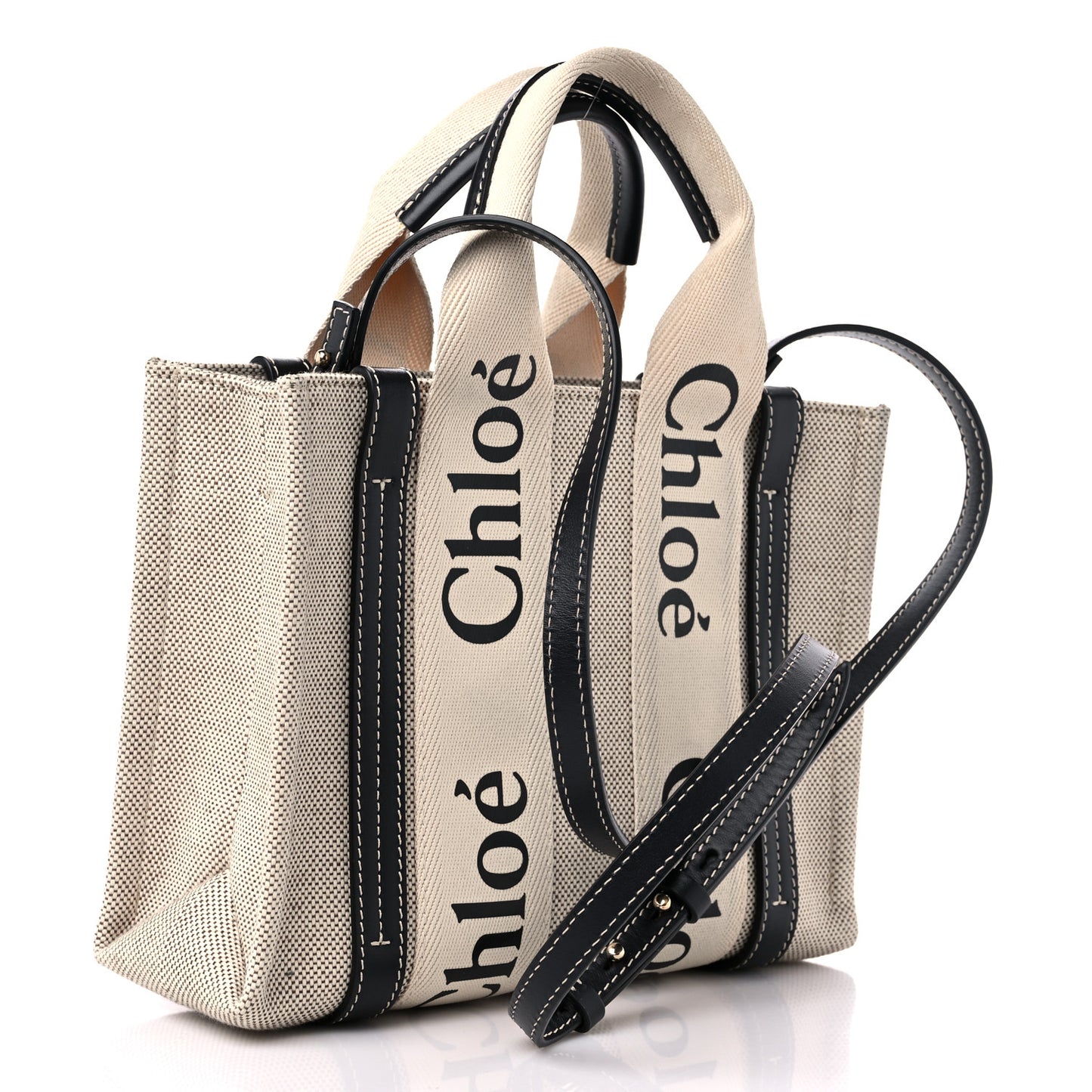Cotton Calfskin Small Woody Ribbon Tote With Strap White Navy