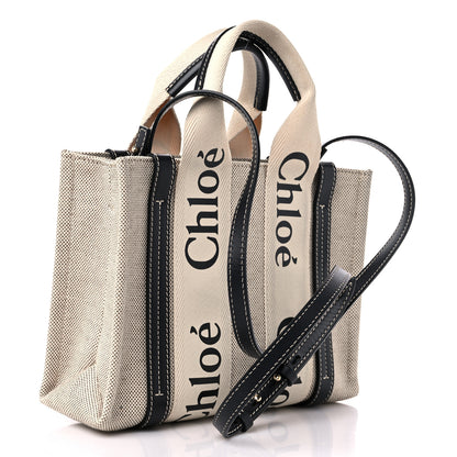 Chloe Cotton Calfskin Small Woody Ribbon Tote With Strap White Navy 2 of 9