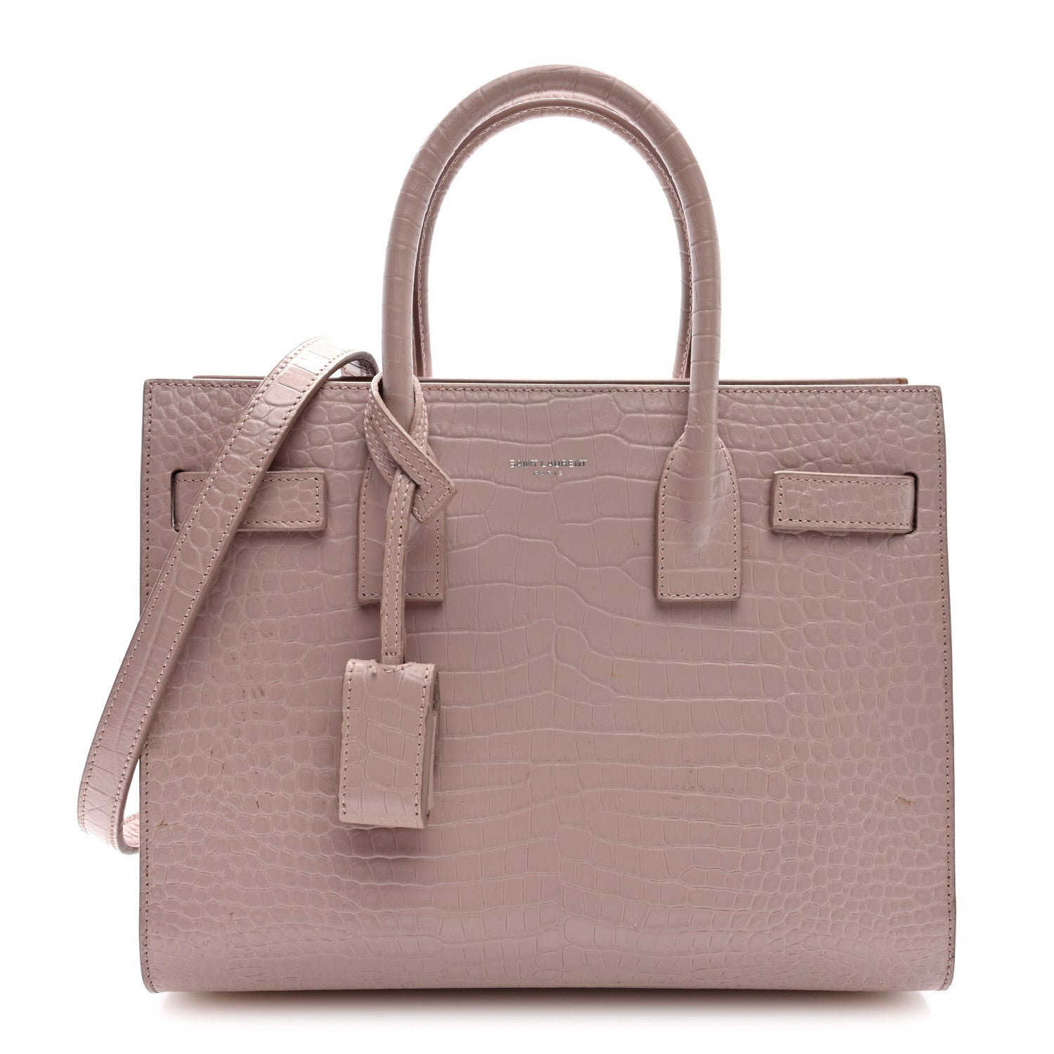 Saint Laurent Calfskin Crocodile Embossed Baby Sac De Jour Rose Antic 1 of 9