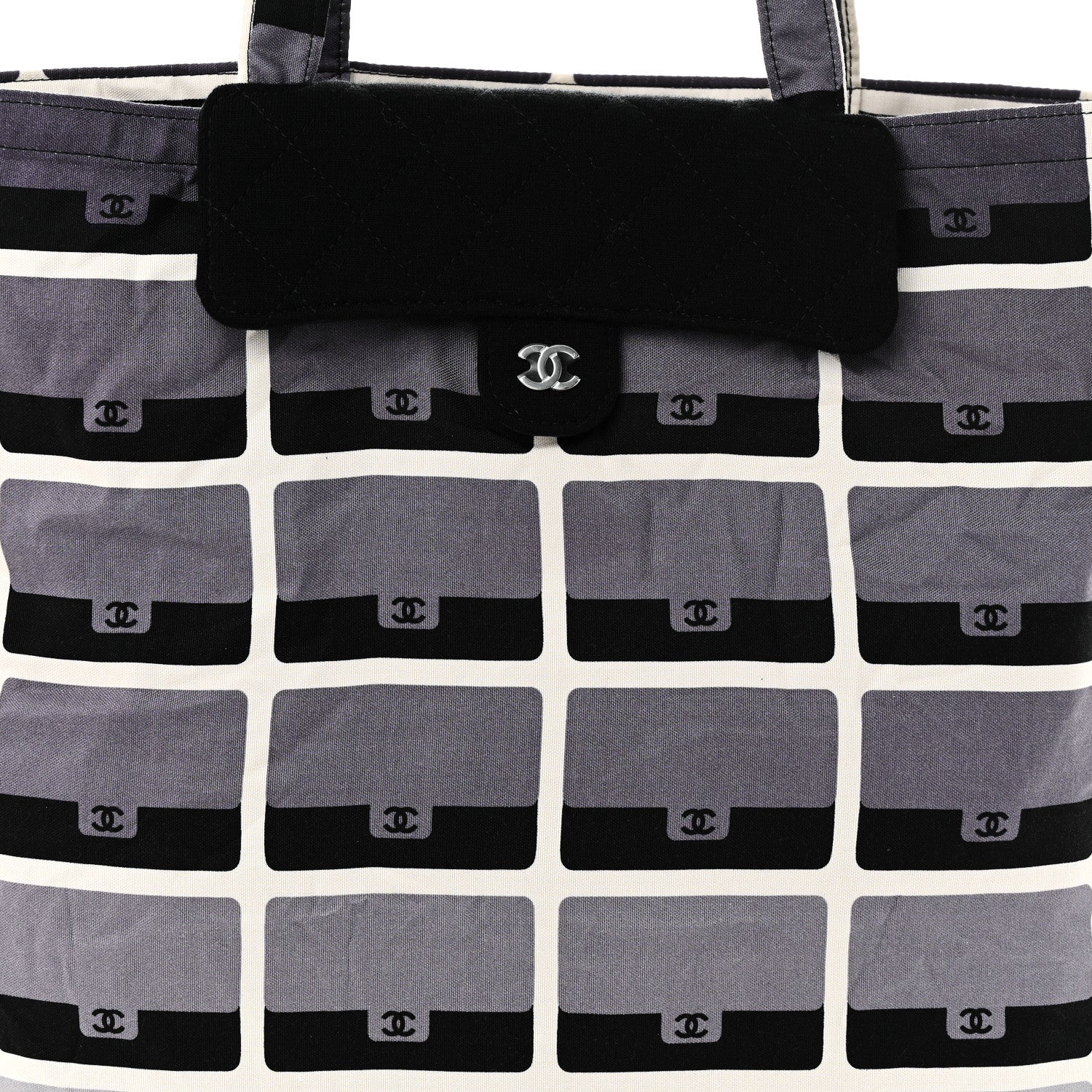 Chanel Jersey Fabric Quilted Foldable Tote With Chain Black Multicolor 12 of 19