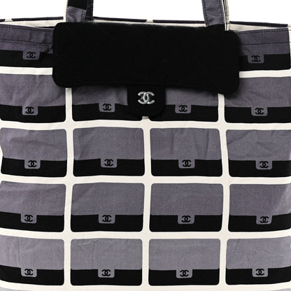 Chanel Jersey Fabric Quilted Foldable Tote With Chain Black Multicolor 12 of 19