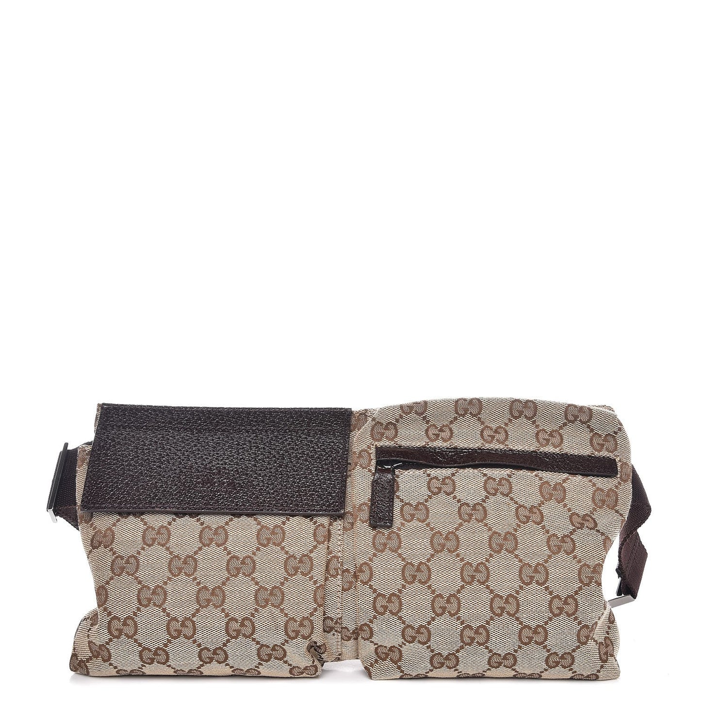 GG Monogram Double Pocket Belt Bag Dark Brown