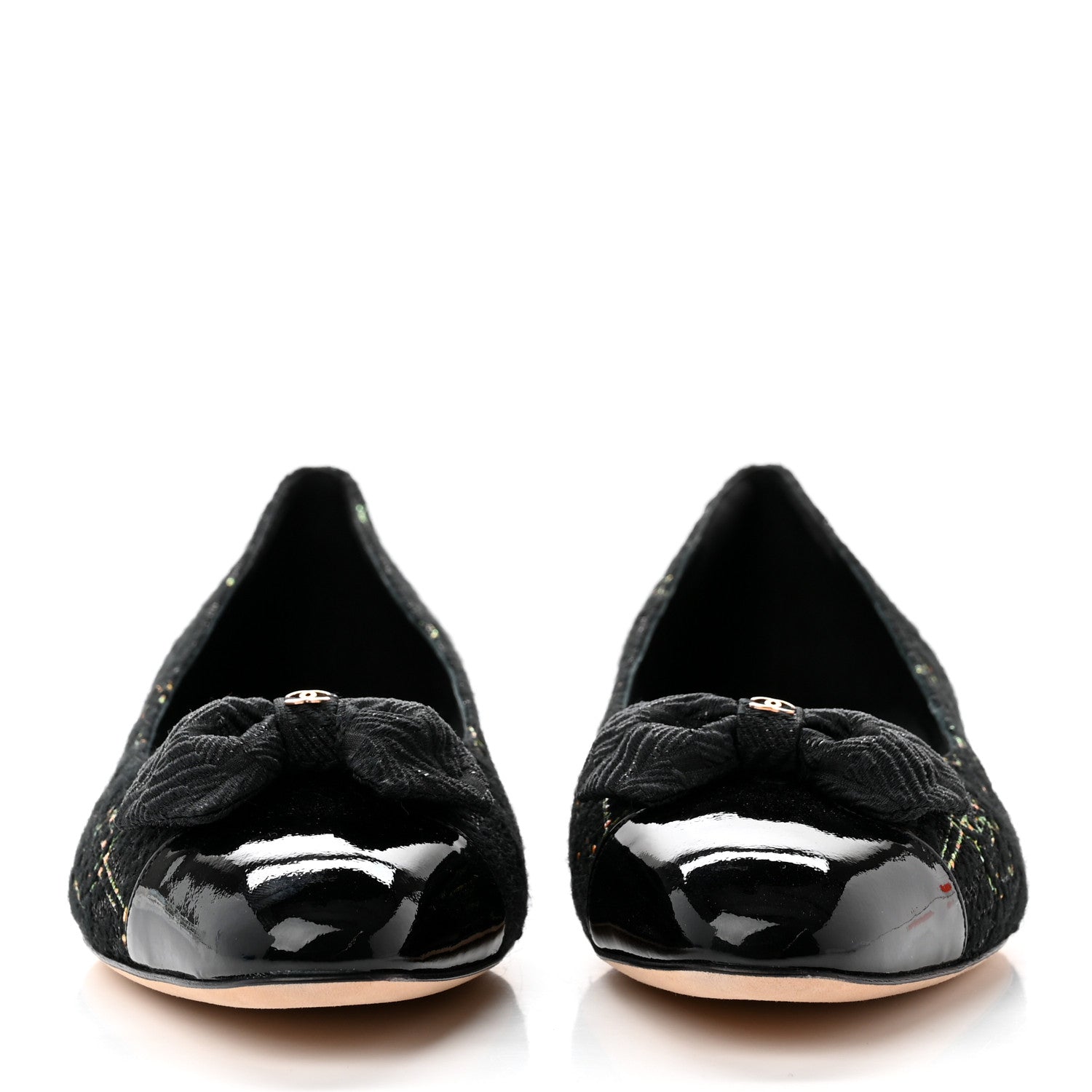 Chanel Tweed Patent Cap Toe Ballerina Flats 38.5 Black Orange Green 2 of 8