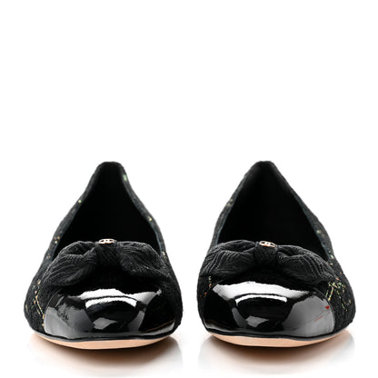 Chanel Tweed Patent Cap Toe Ballerina Flats 38.5 Black Orange Green 2 of 8