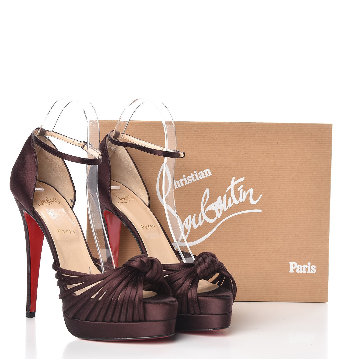 Christian Louboutin Satin Youpla 140 Platform Peep Toe Pumps 39.5 Lie De Vin 8 of 8