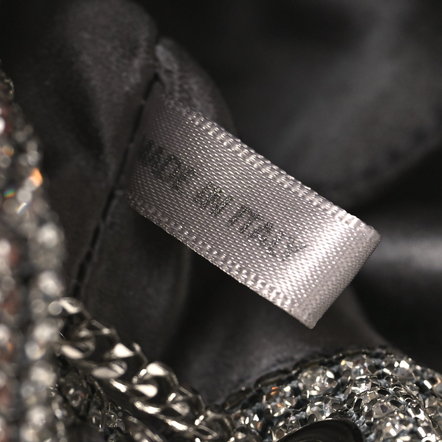 Satin Crystal Embellished Micro Bon Bon Bag Silver