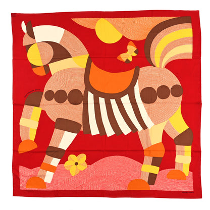 Hermes Cashmere Silk Mon Premier Galop Shawl 140 Rouge Jaune Caramel 1 of 3
