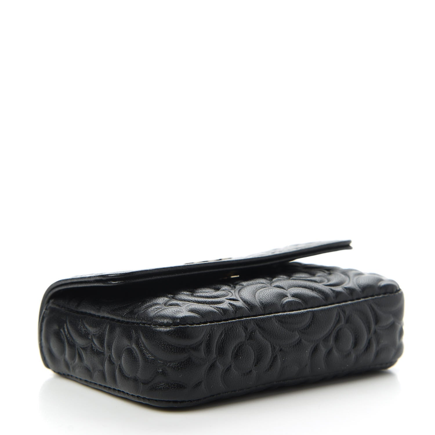 Chanel Lambskin Camellia Embossed Chain Belt Bag Black 4 of 12