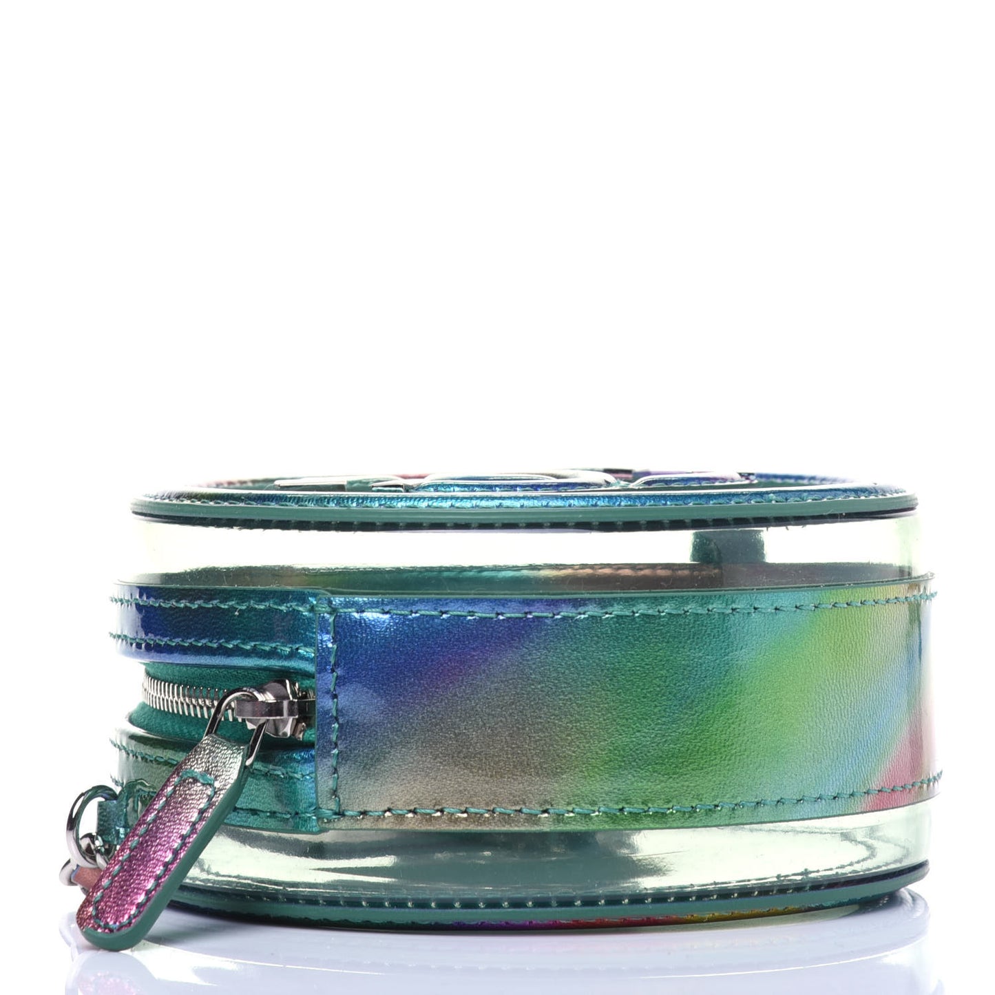 PVC Calfskin Lambskin Quilted Round Filigree Clutch With Chain Green