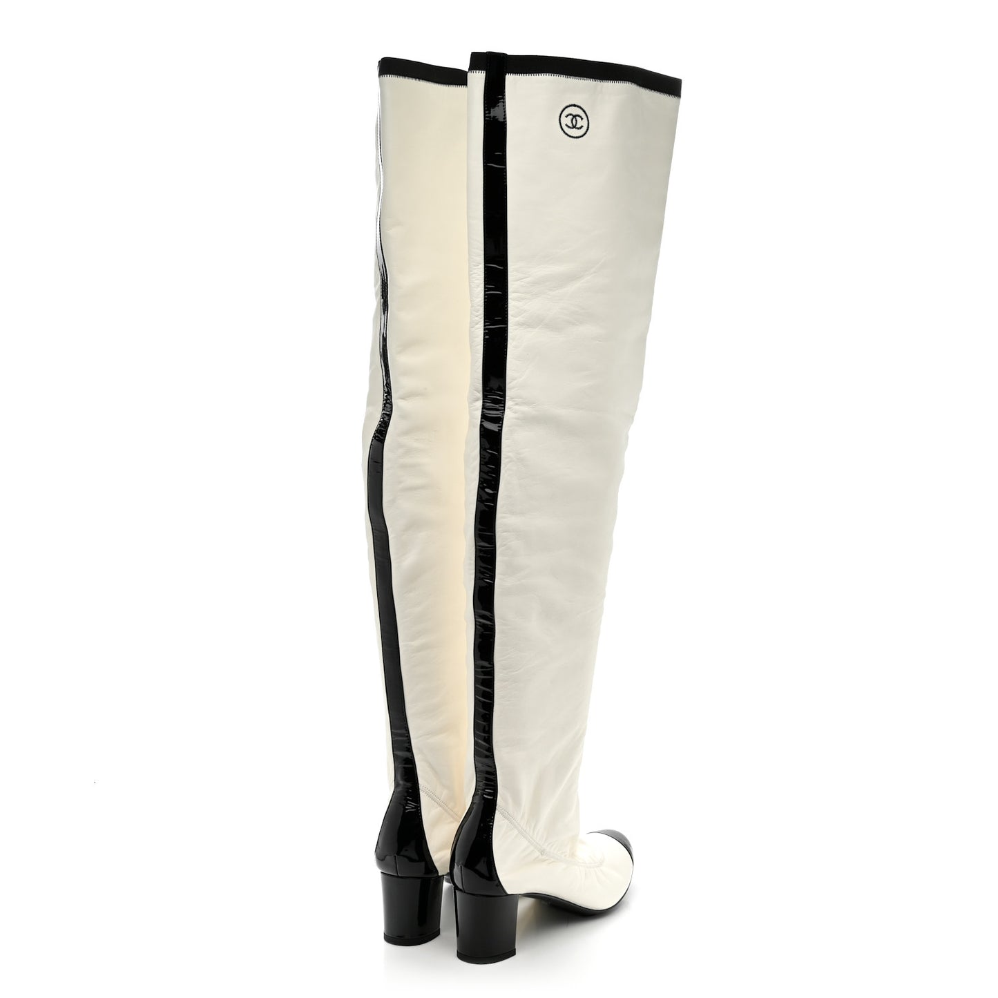Lambskin Patent Cap Toe Over the Knee Boots 38 White