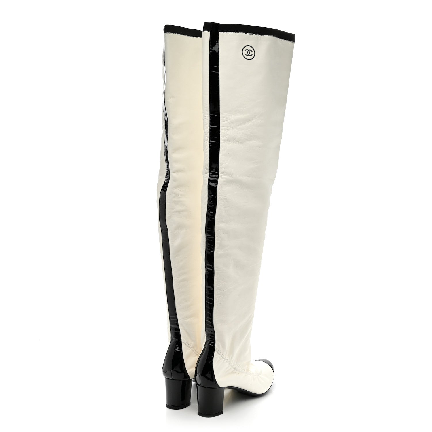 Chanel Lambskin Patent Cap Toe Over the Knee Boots 38 White 19 of 28