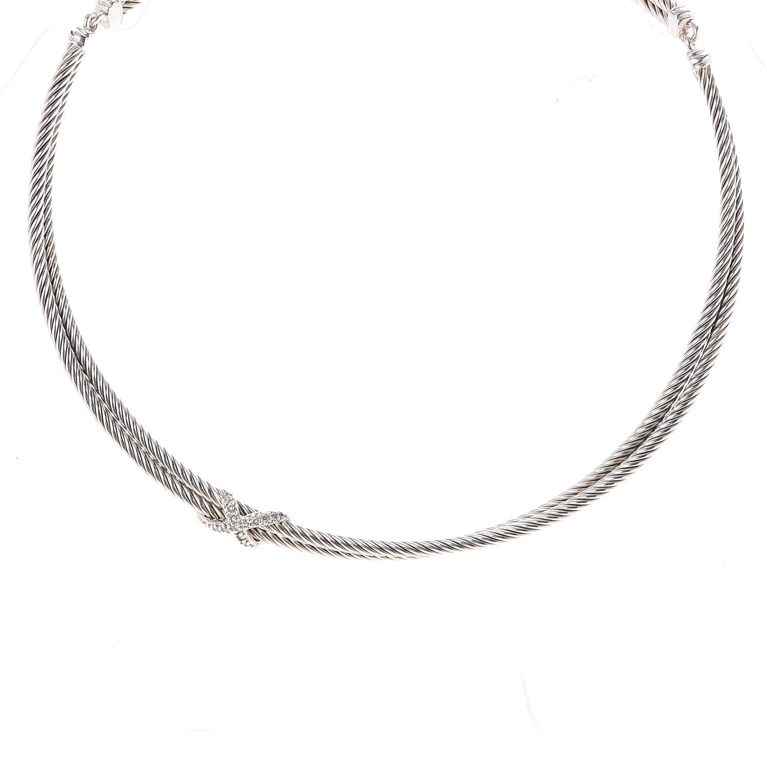 David Yurman Sterling Silver Diamond Double Cable Crossover X Necklace 1 of 5