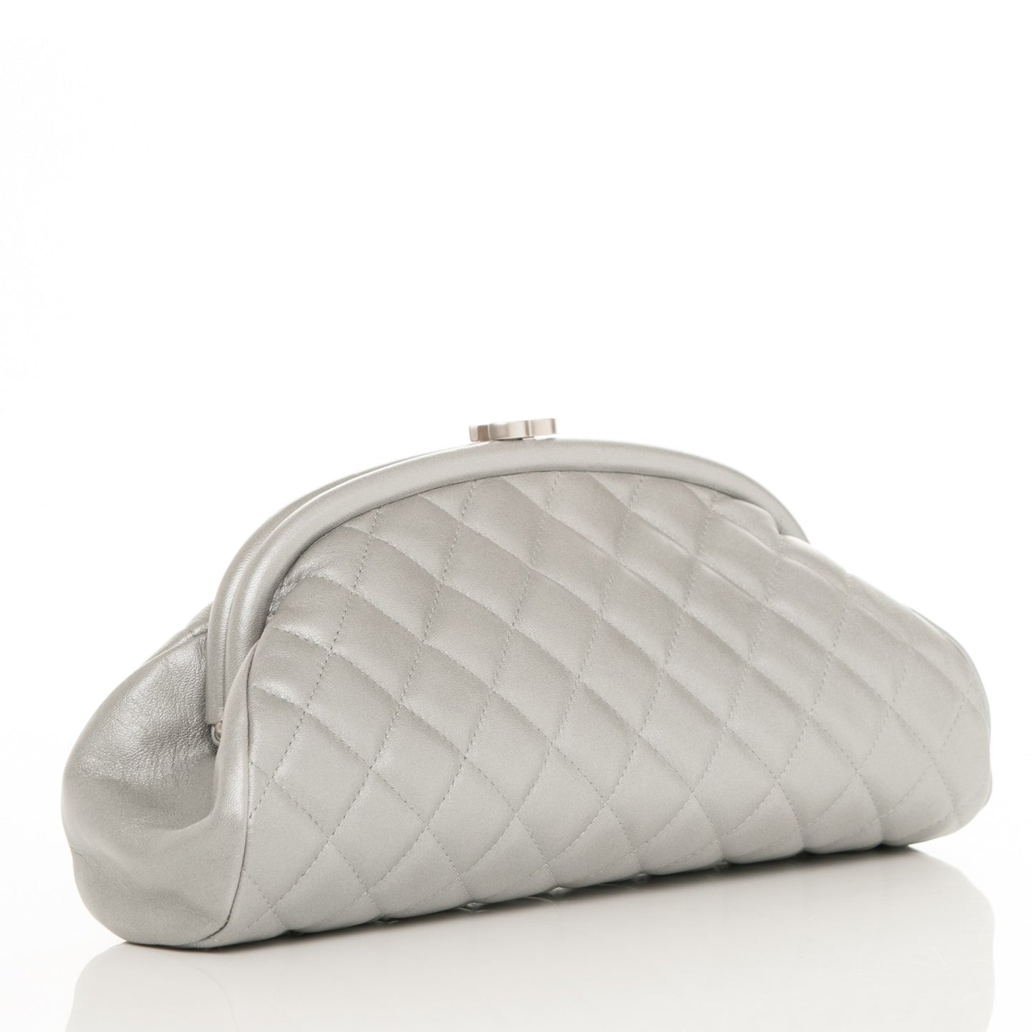 Metallic Lambskin Quilted Timeless Clutch Silver