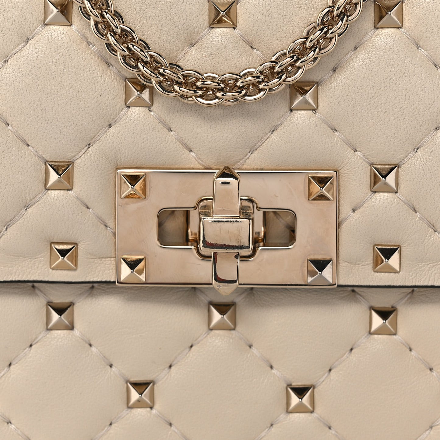 Nappa Medium Rockstud Spike Shoulder Bag Light Ivory