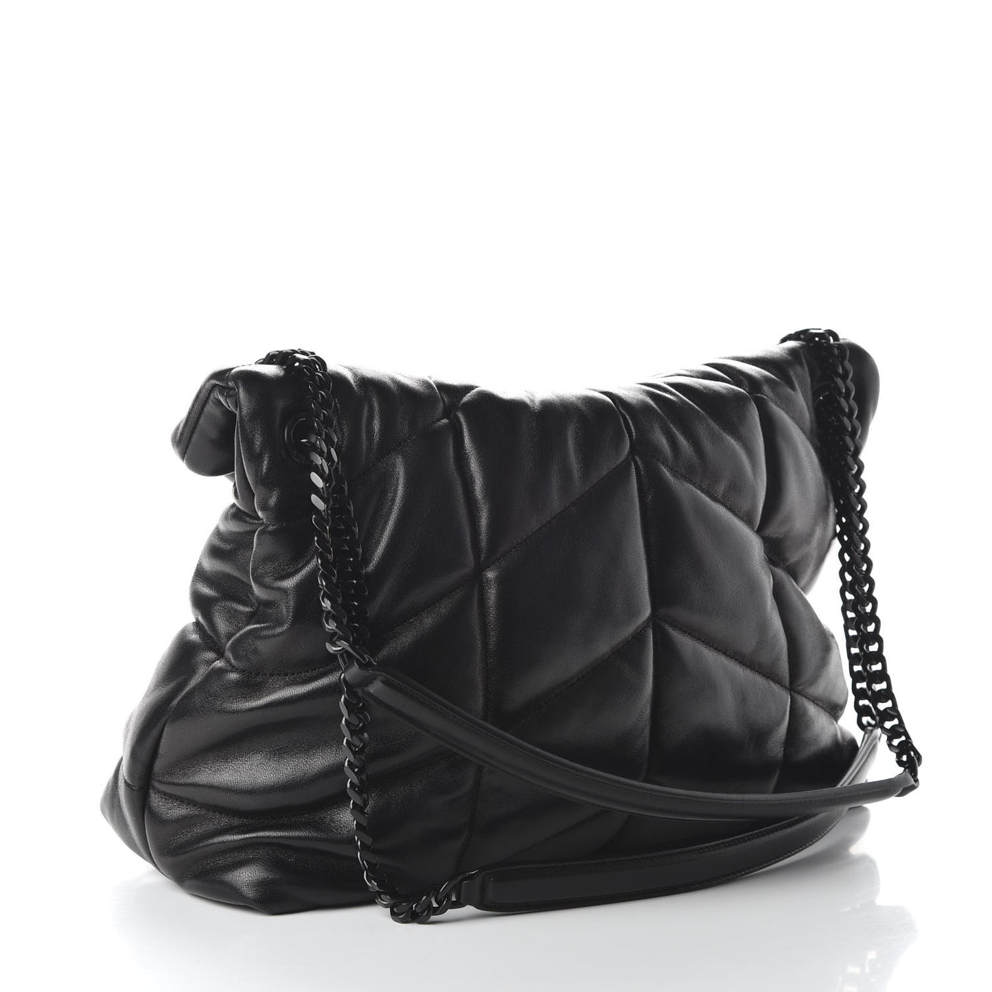 Lambskin Quilted Medium Loulou Puffer Monogram Chain Satchel Black