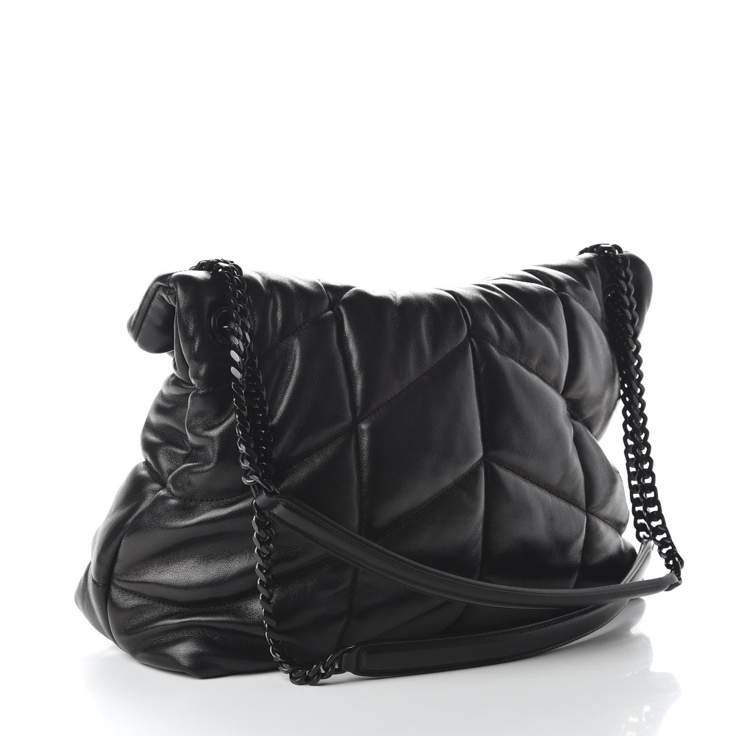 Saint Laurent Lambskin Quilted Medium Loulou Puffer Monogram Chain Satchel Black 3 of 9