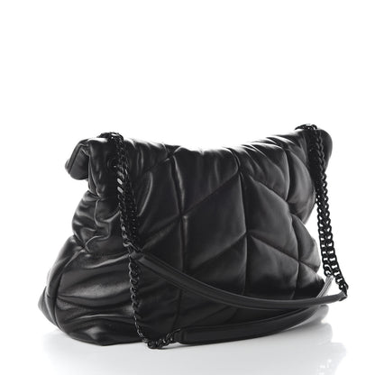 Saint Laurent Lambskin Quilted Medium Loulou Puffer Monogram Chain Satchel Black 3 of 9
