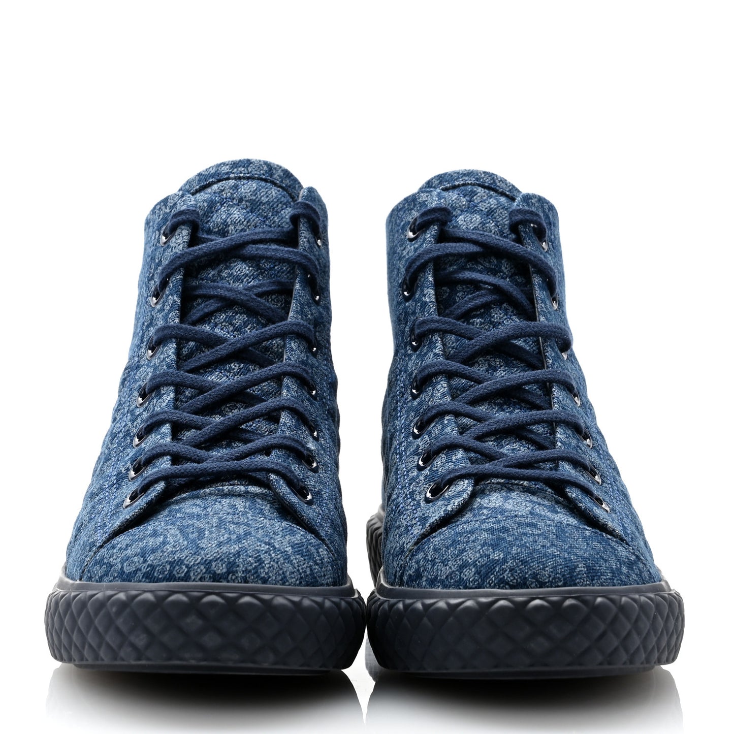 Printed Denim Quilted High Top Sneakers 40 Dark Blue