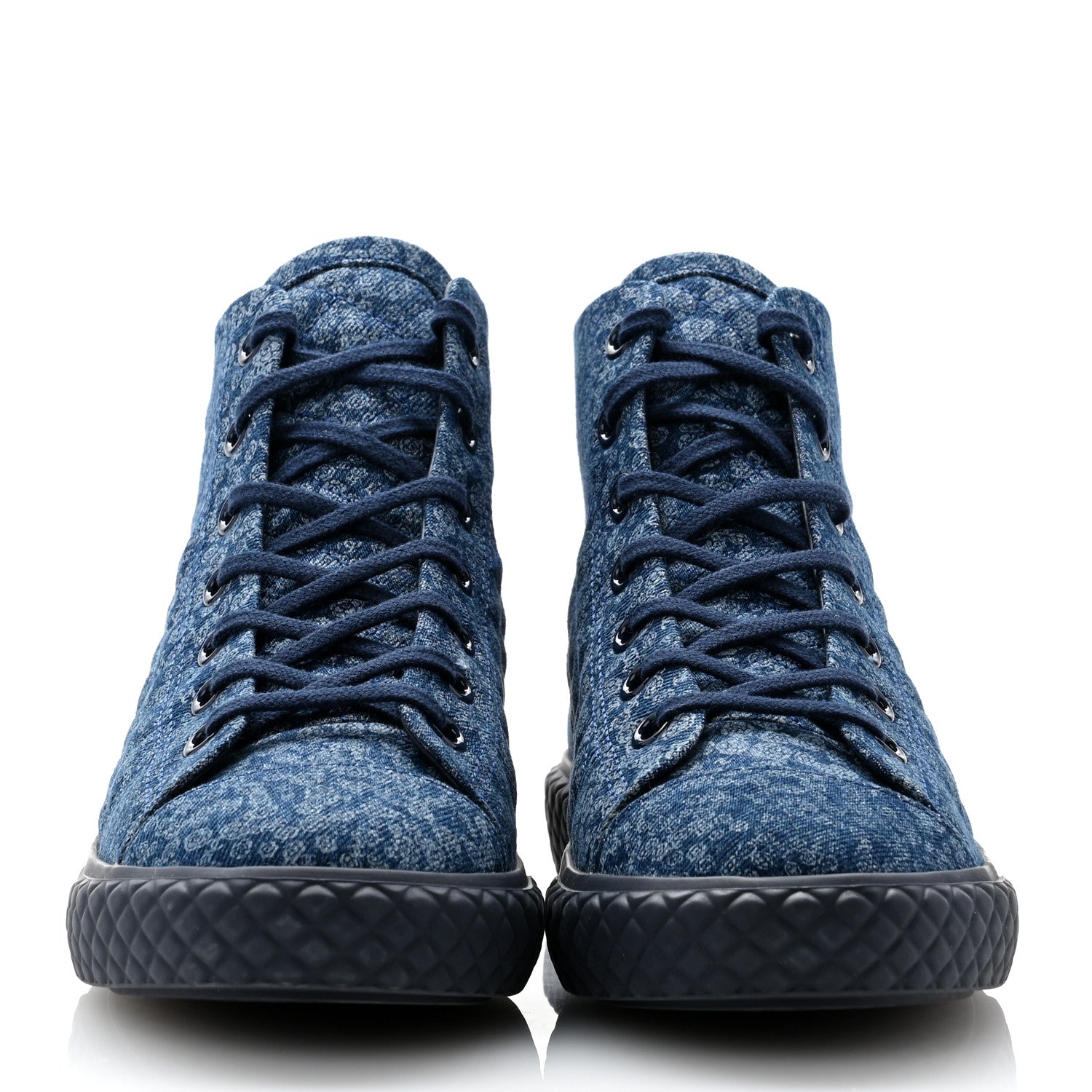 Chanel Printed Denim Quilted High Top Sneakers 40 Dark Blue 2 of 10