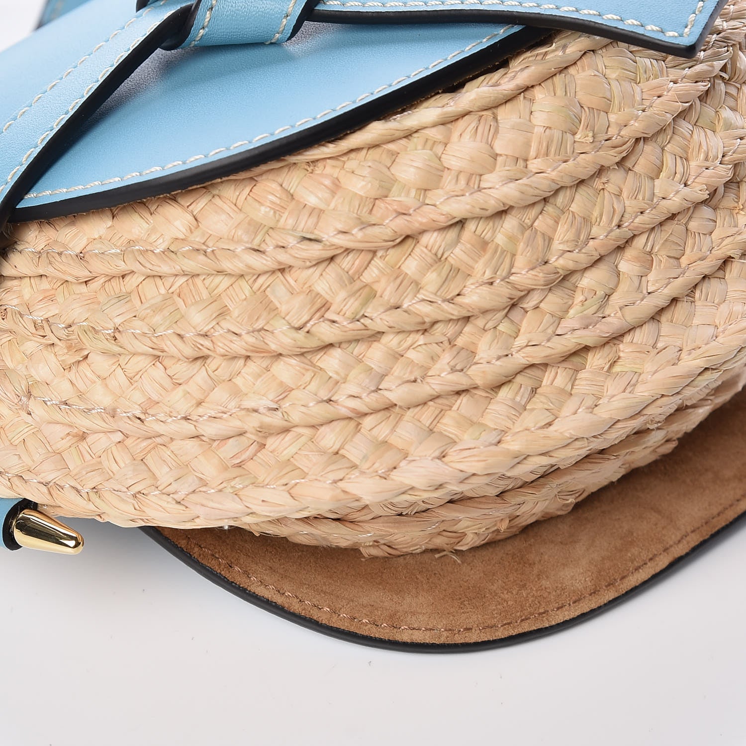 Loewe Calfskin Raffia Mini Gate Crossbody Bag Light Blue Natural 8 of 9