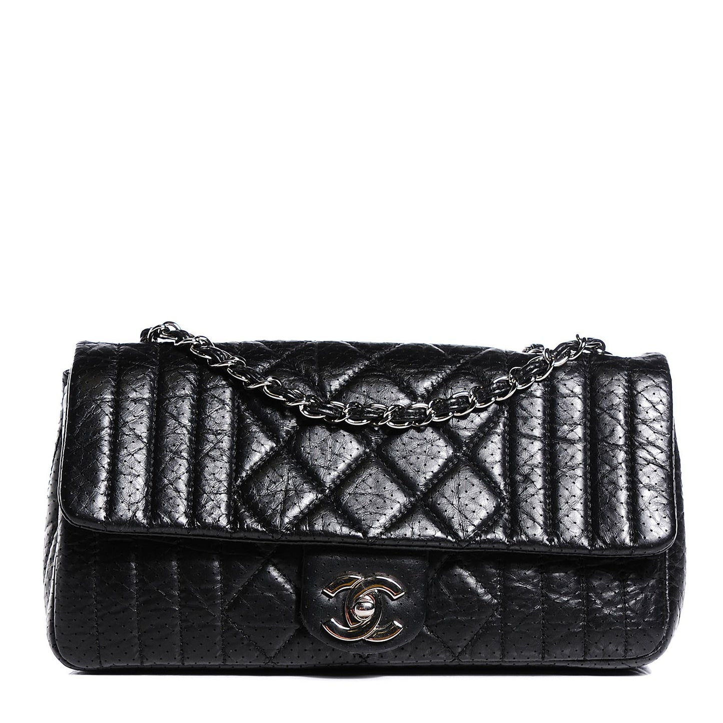 Aged Calfskin Perforated Flap Black