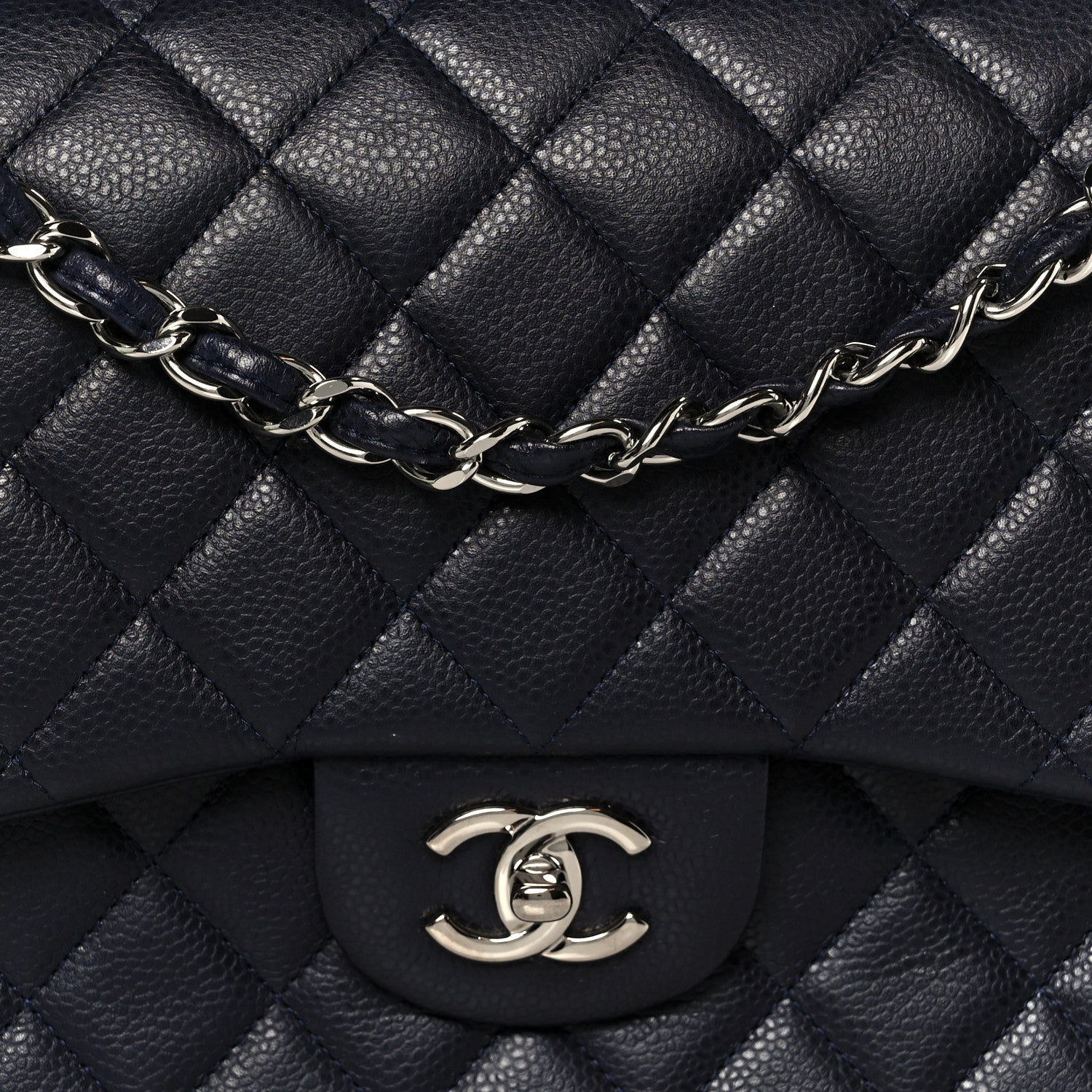 Chanel Caviar Quilted Jumbo Double Flap Navy Blue 9 of 12